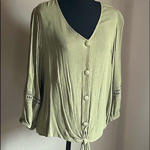 Green Tie Front Top